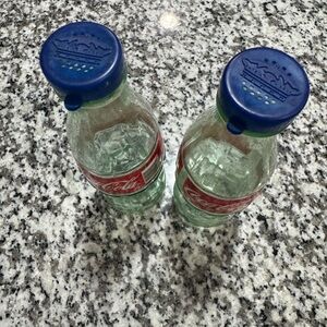 Coca Cola Glass Bottles with Bold Blue Tops